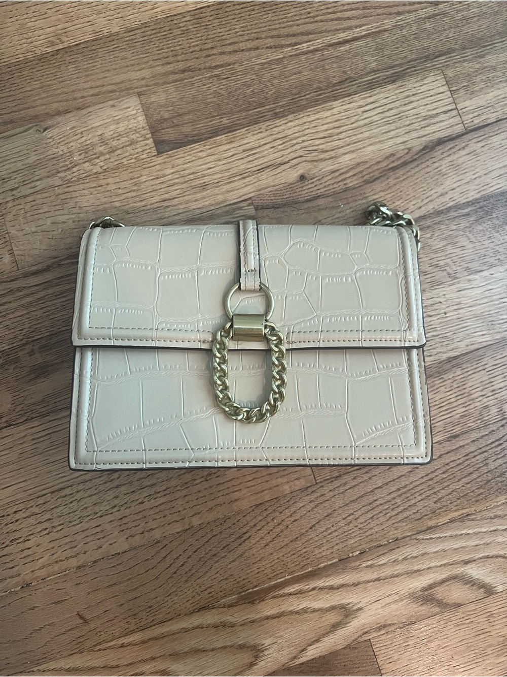 Zara Cream Croc-Embossed Chain Crossbody Bag